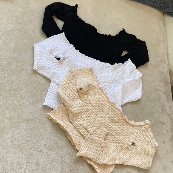 🌺Free people off shoulder textured l/s crop - Picture 5 of 17